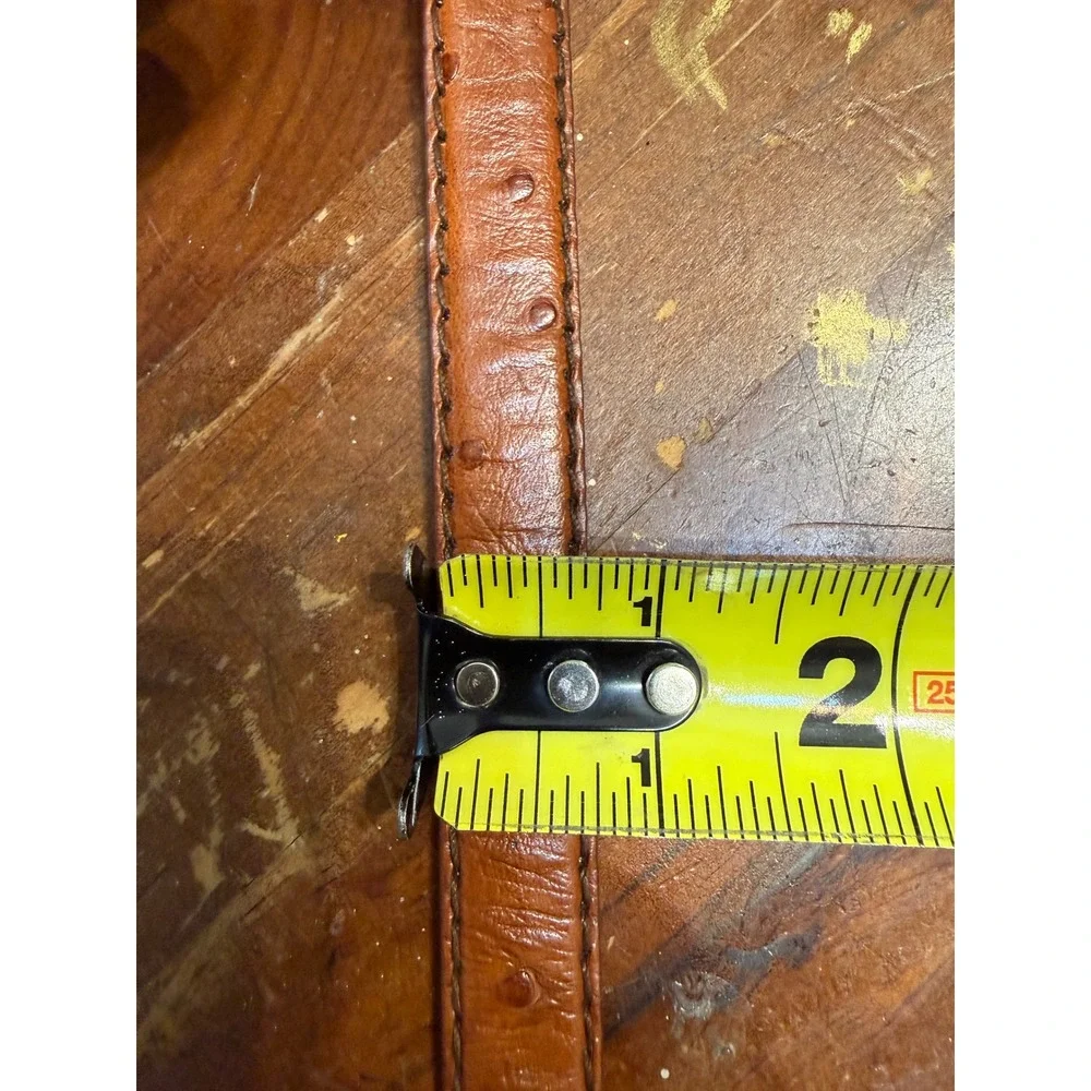 VTG Liz Claiborne Brown Ostrich Embossed Leather Skinny Belt Gold Hardware Med